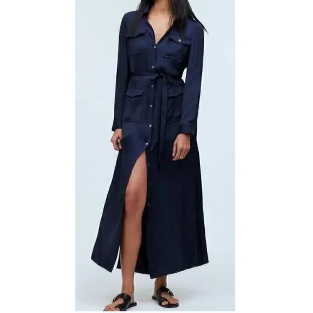 madewell button front utility shirtdress Deep Indigo Blue
